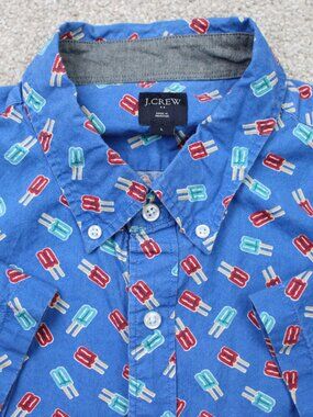 J. Crew AOP Shirt Mens Large Blue Popsicle All Over Print Cotton Short Sleeve